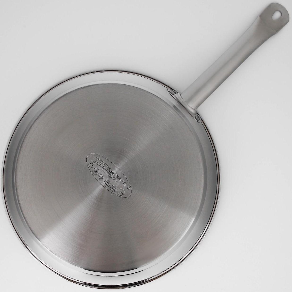 Сковорода «Общепит», d=30 см, толщина корпуса 0,6 мм, дно 3,5 мм, с теплораспределительным слоем, антипригарное покрытие, индукция, цвет металлик