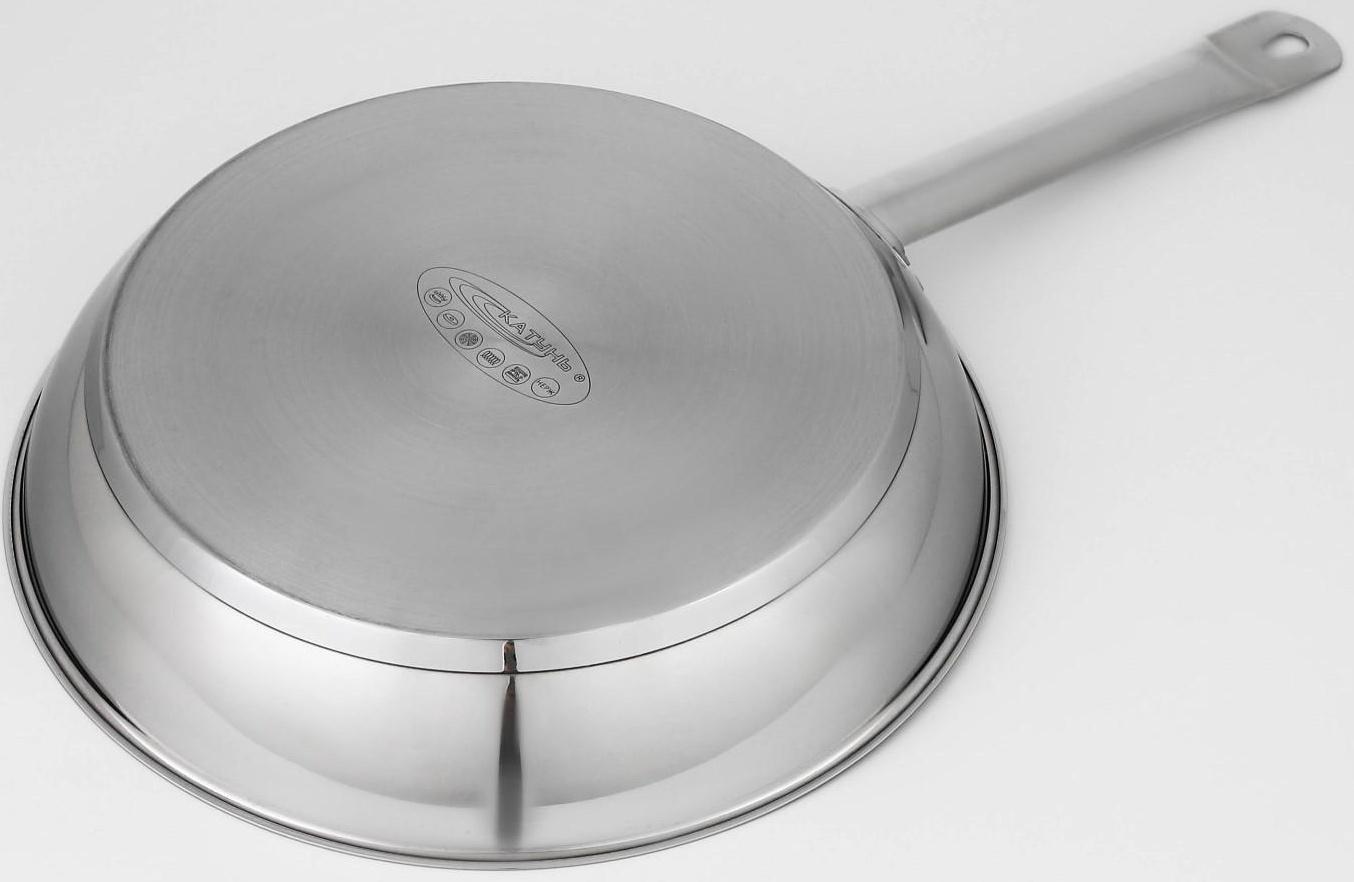 Сковорода «Общепит», d=30 см, толщина корпуса 0,6 мм, дно 3,5 мм, с теплораспределительным слоем, антипригарное покрытие, индукция, цвет металлик