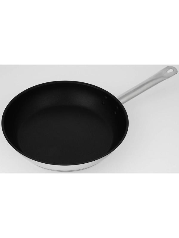Сковорода «Общепит», d=30 см, толщина корпуса 0,6 мм, дно 3,5 мм, с теплораспределительным слоем, антипригарное покрытие, индукция, цвет металлик