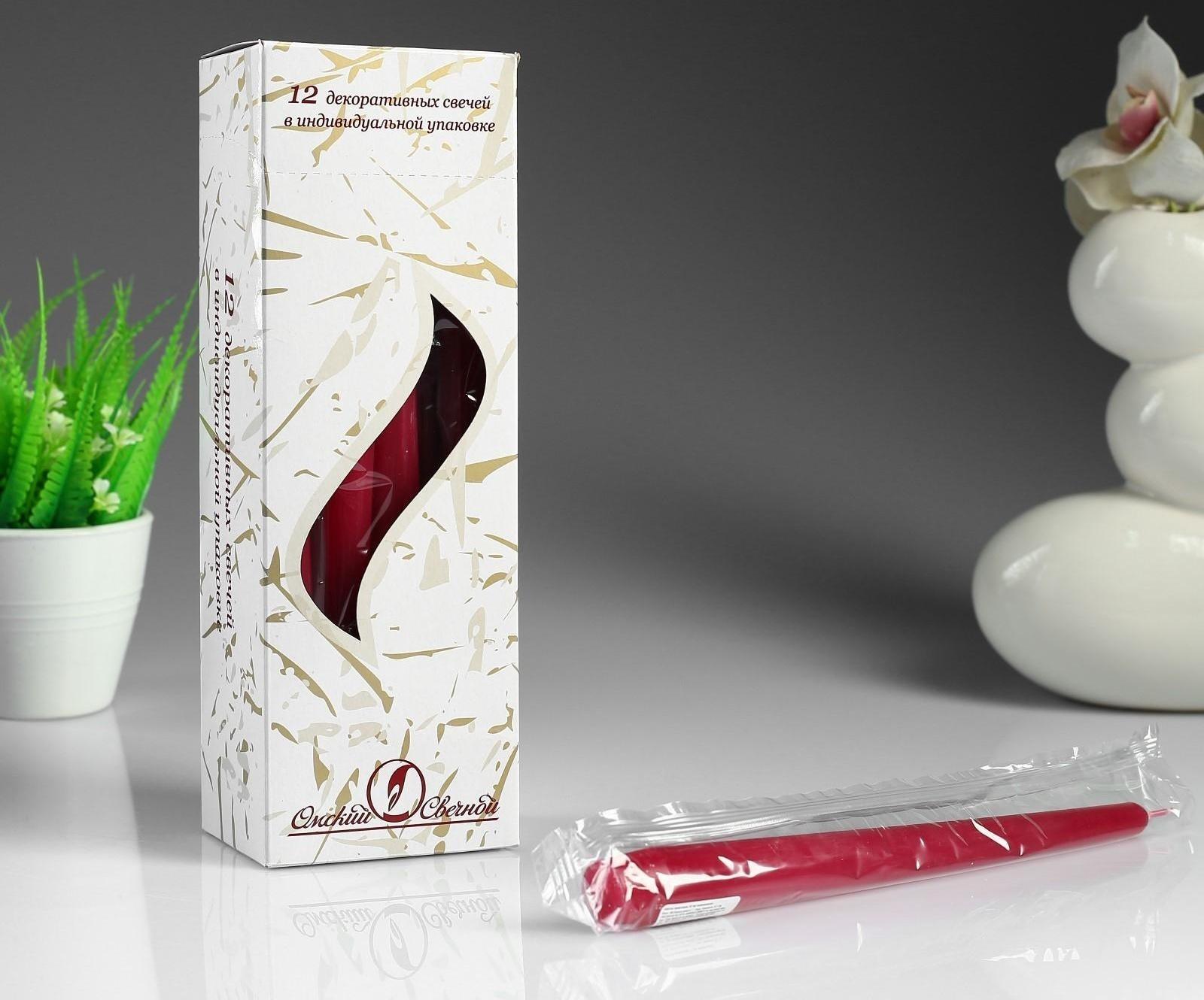 Свеча античная, 2,3х 24,5 см, 5 ч, 55 г, малиновая