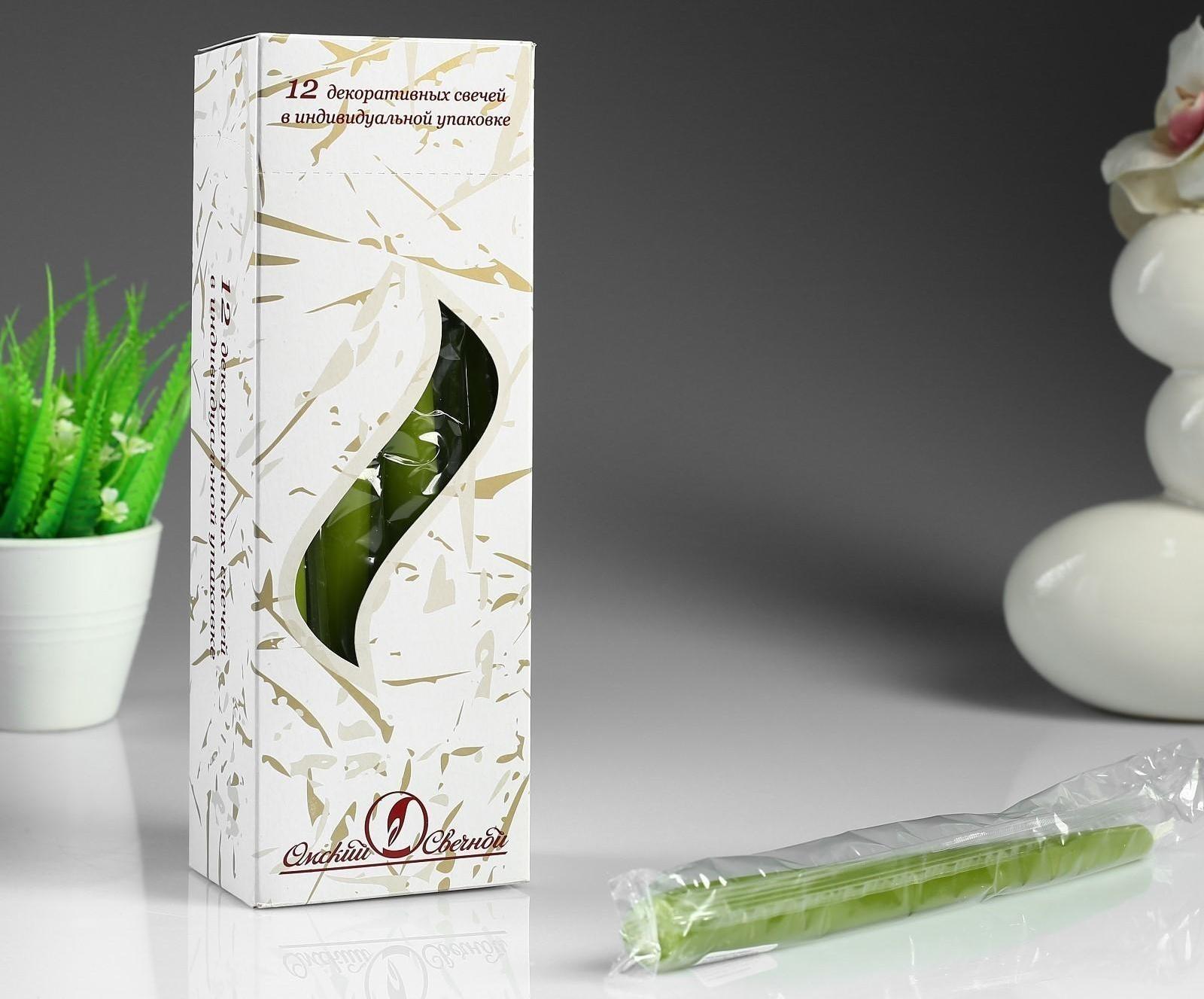 Свеча античная, 2,3х 24,5 см, 5 ч, 55 г, оливковая