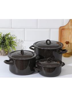 Набор кастрюль «Гранит», 3 предмета: 1,5 л, 3 л, 4,5 л, индукция, цвет коричневый