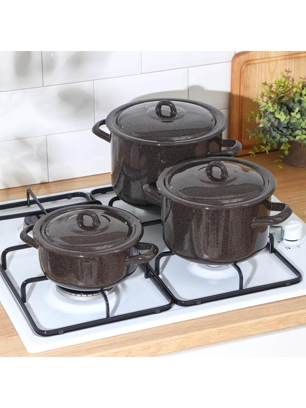Набор кастрюль «Гранит», 3 предмета: 1,5 л, 3 л, 4,5 л, индукция, цвет коричневый