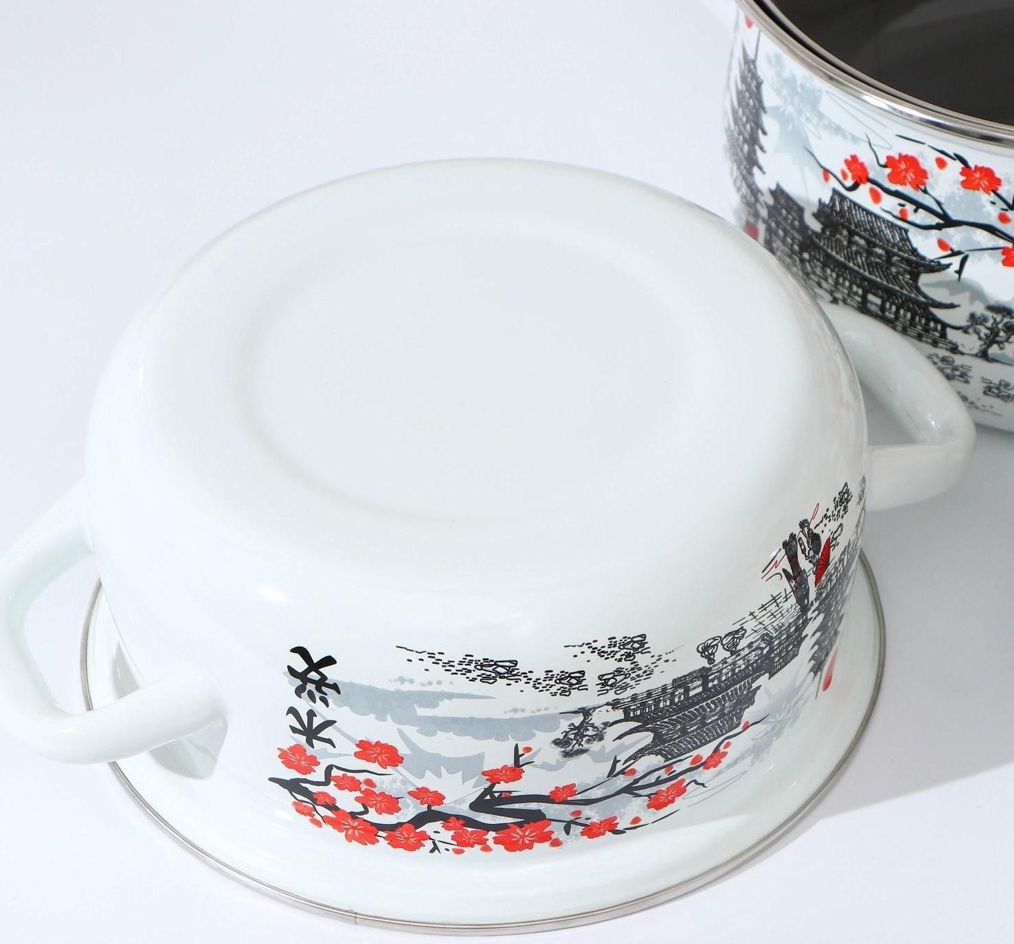 Набор кастрюль «Ветка сакуры», 3 предмета: 1,5 л, 2 л, 3 л, индукция, цвет белый