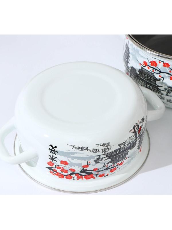 Набор кастрюль «Ветка сакуры», 3 предмета: 1,5 л, 2 л, 3 л, индукция, цвет белый