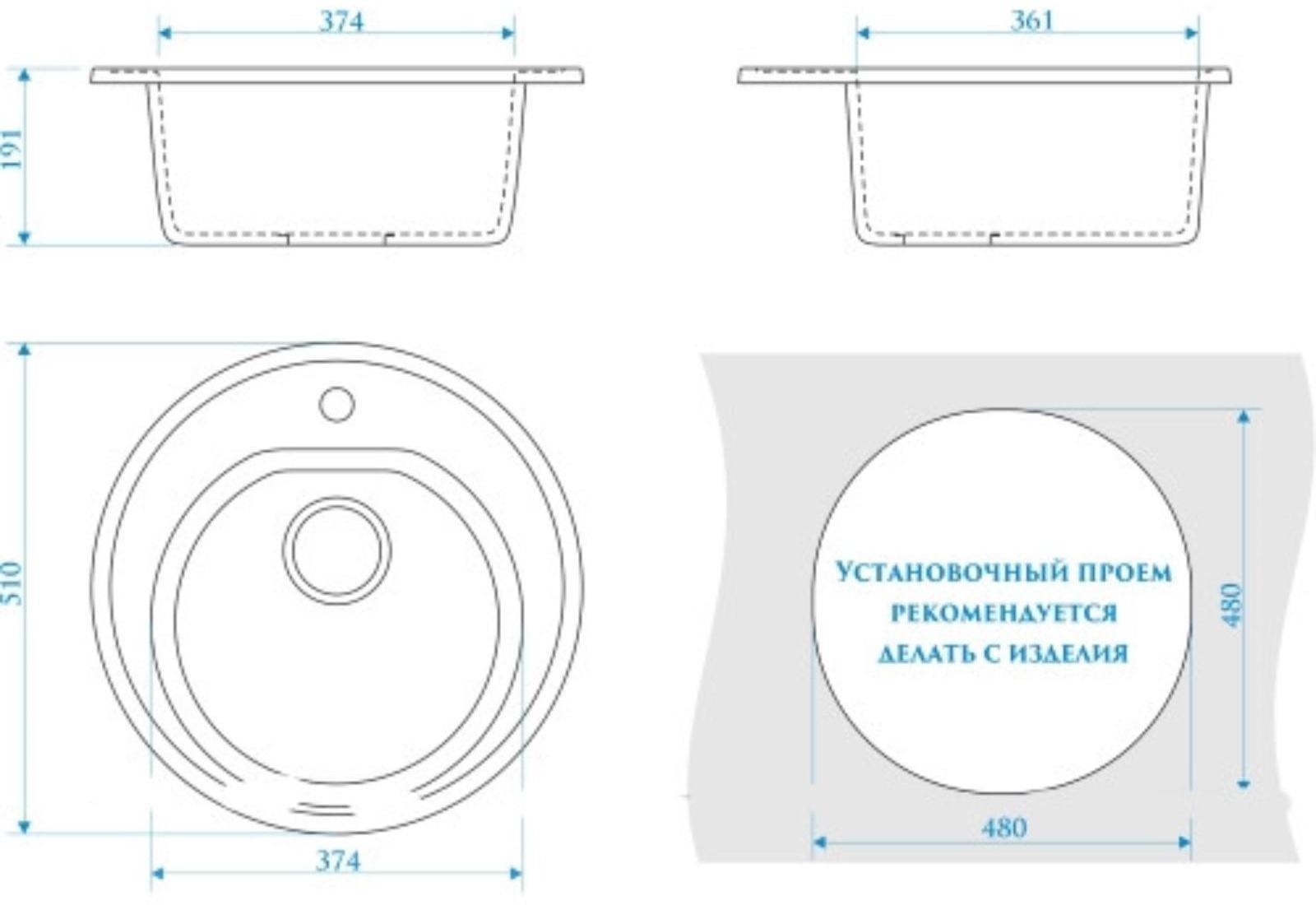 Мойка кухонная из камня ZETT lab. 30/Q8, d=475 мм, матовая, темно-серая