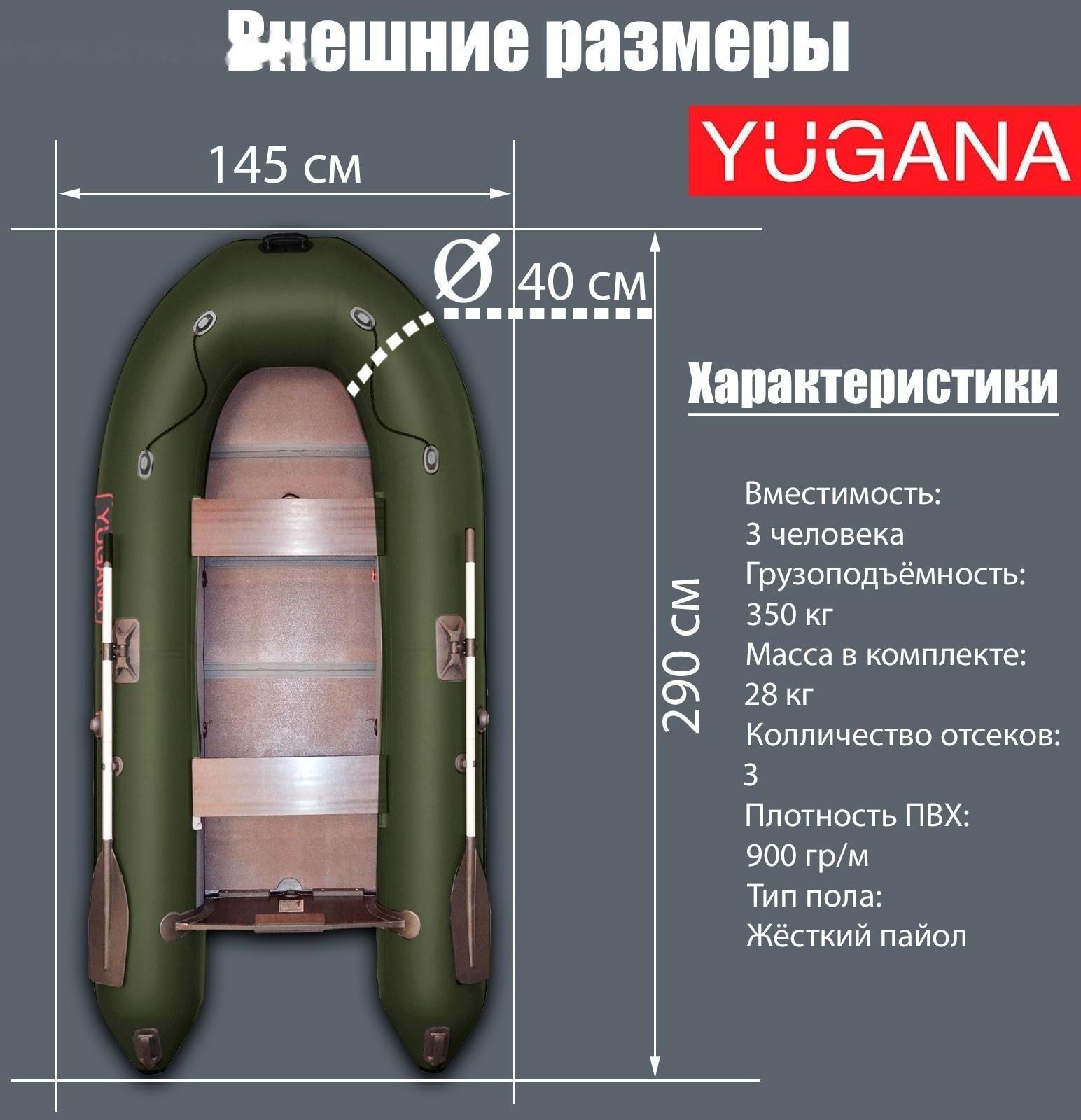 Лодка YUGANA 2900 СК Light, слань+киль, цвет олива