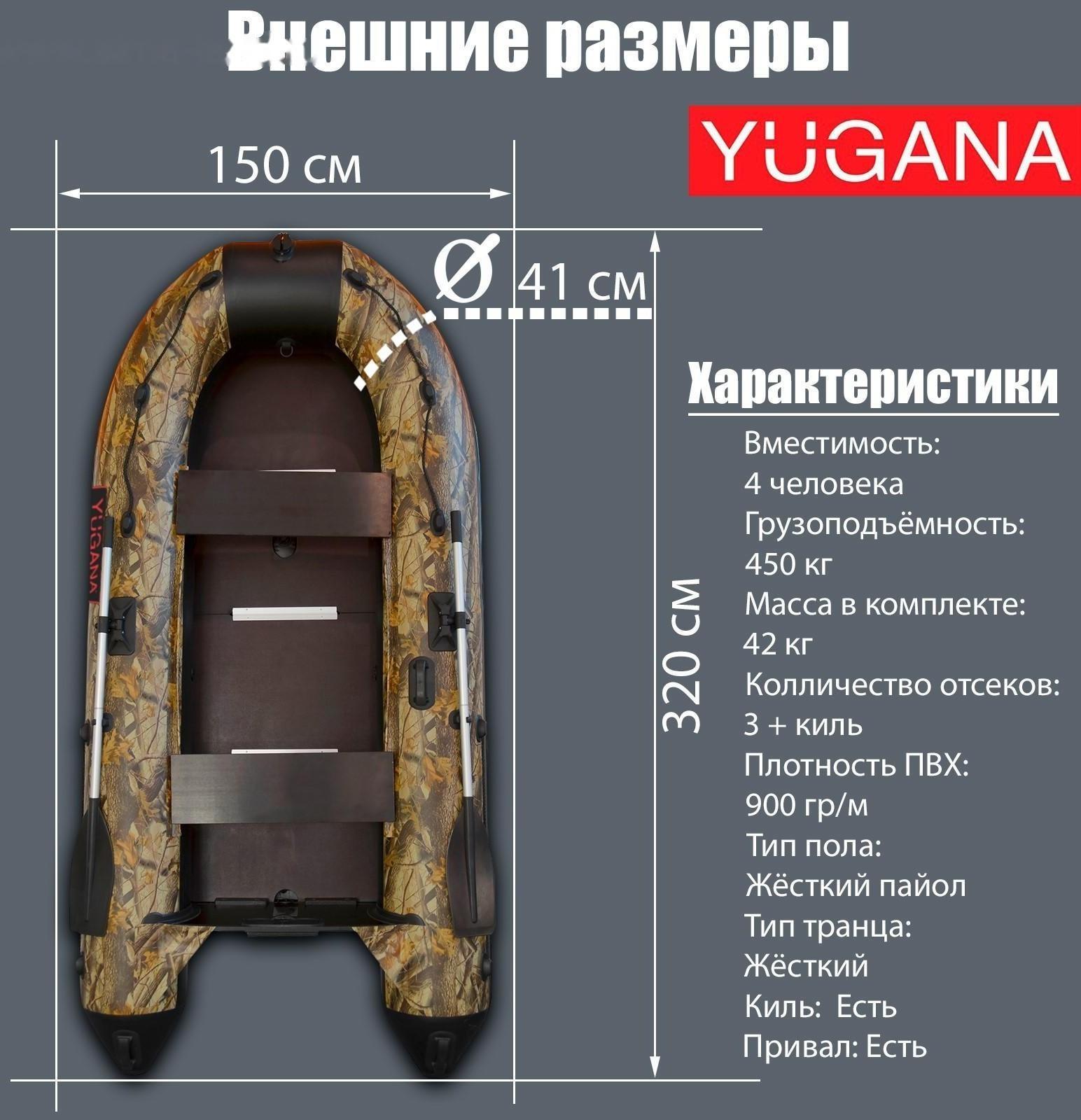 Лодка YUGANA 3200 СК Best, слань+киль, цвет кмф (лес-чёрный)