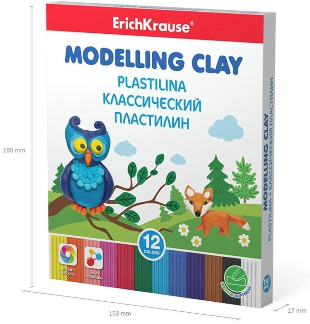 Пластилин 12 цветов, 216 г, ErichKrause, улучшенная формула, стек в подарок, в картонной упаковке