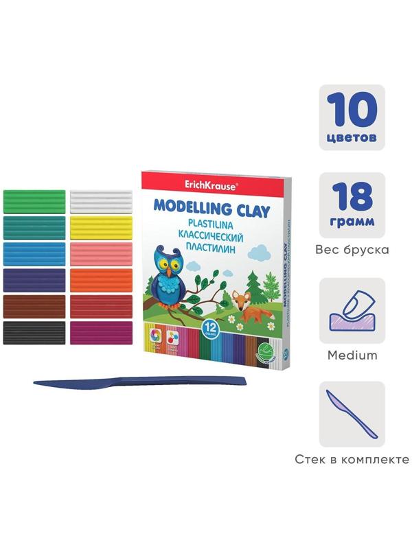 Пластилин 12 цветов, 216 г, ErichKrause, улучшенная формула, стек в подарок, в картонной упаковке