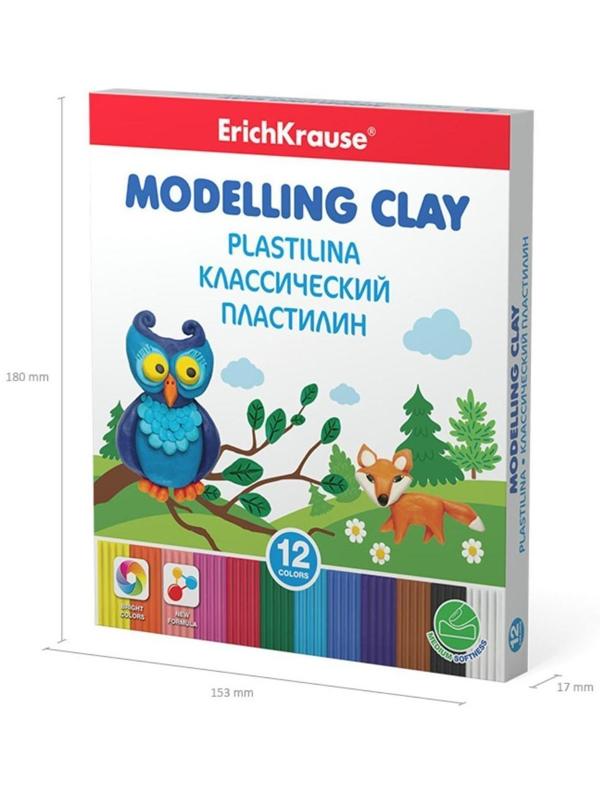 Пластилин 12 цветов, 216 г, ErichKrause, улучшенная формула, стек в подарок, в картонной упаковке