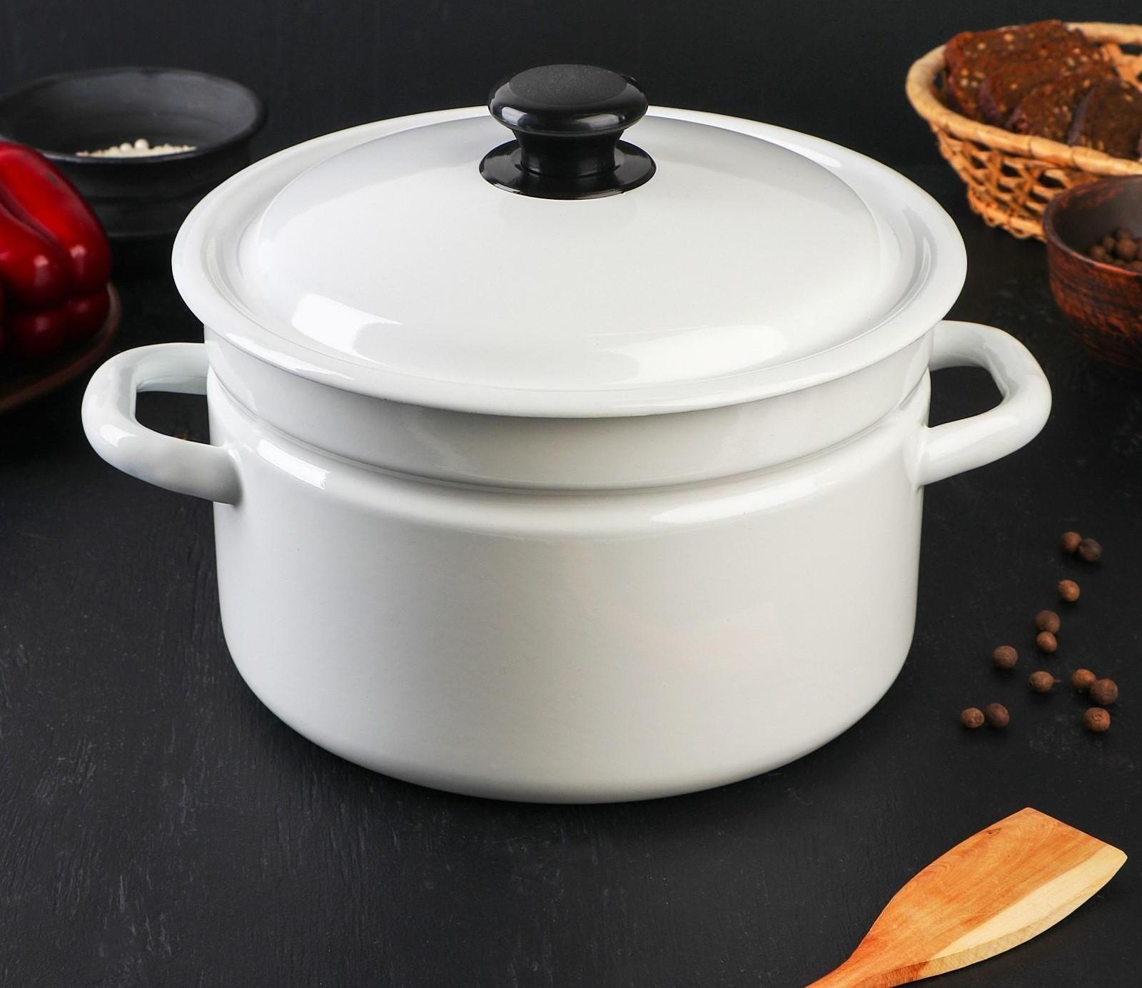 Кастрюля цилиндрическая, 5 л, индукция, без деколи, цвет белый