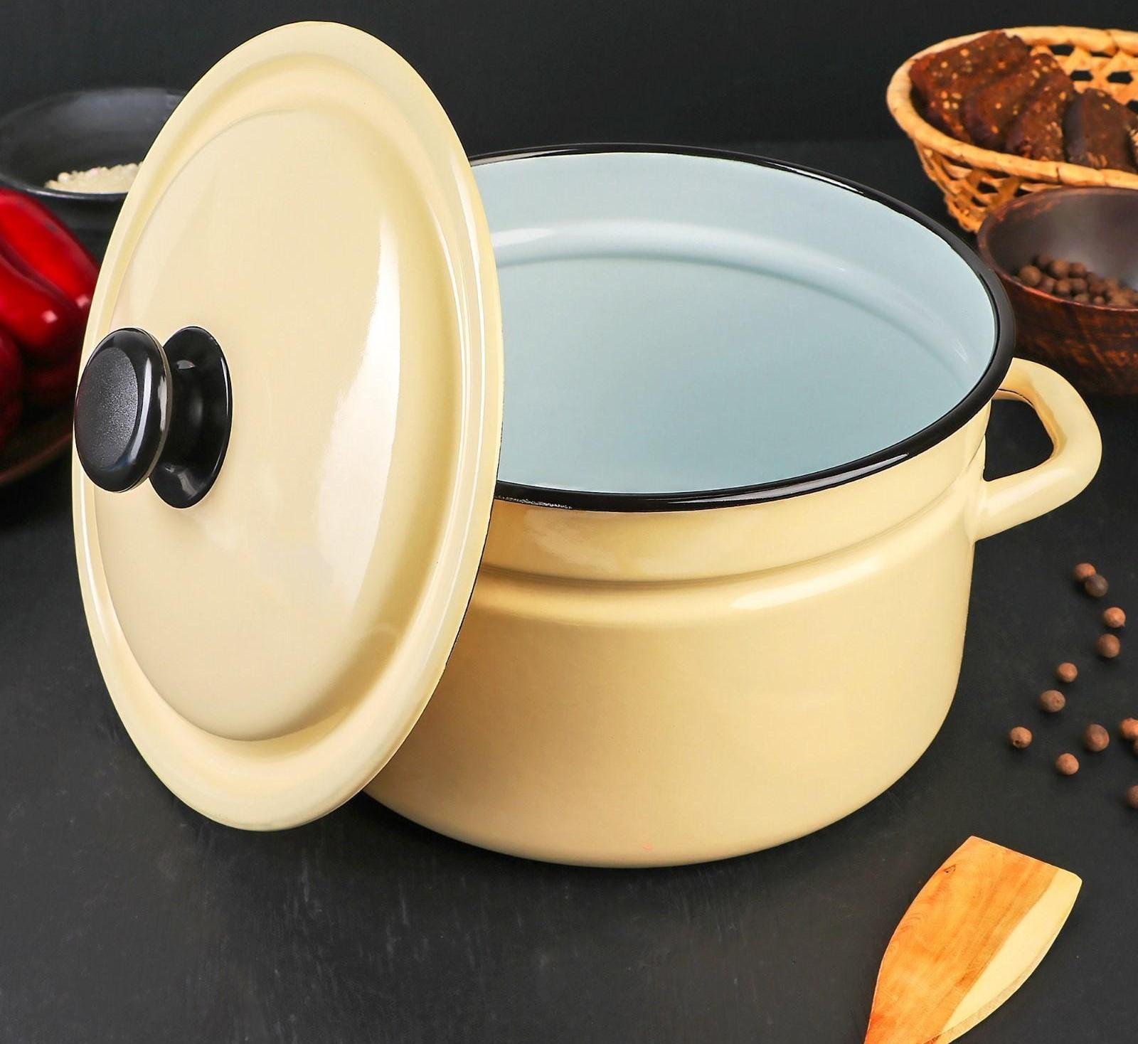 Кастрюля цилиндрическая, 5 л, индукция, без деколи, цвет слоновая кость