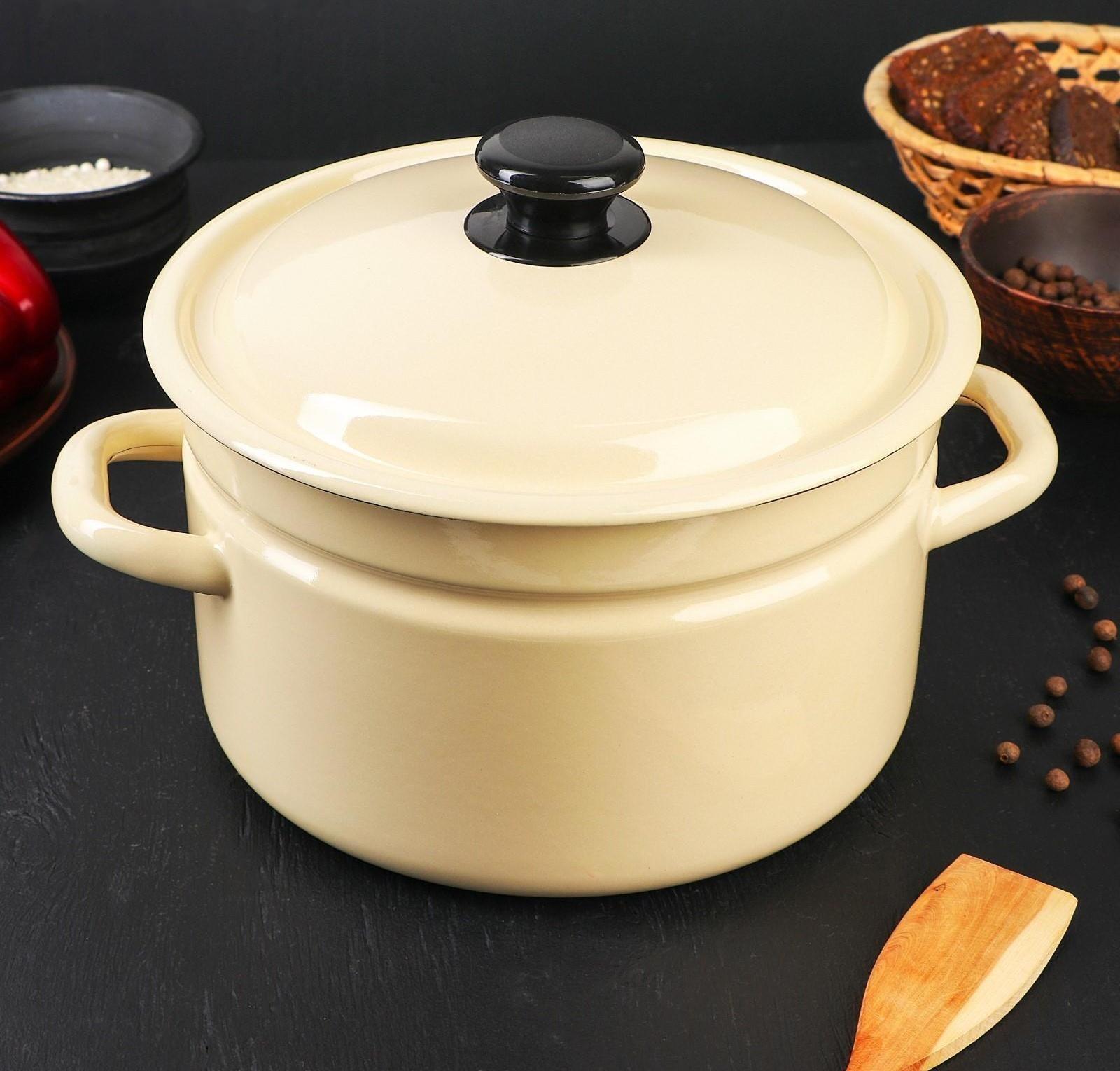 Кастрюля цилиндрическая, 5 л, индукция, без деколи, цвет слоновая кость