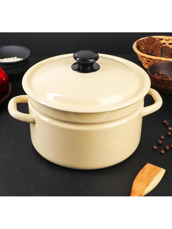 Кастрюля цилиндрическая, 5 л, индукция, без деколи, цвет слоновая кость