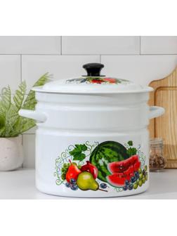 Кастрюля цилиндрическая, 10 л, эмалированная крышка, индукция, деколь МИКС, цвет белый