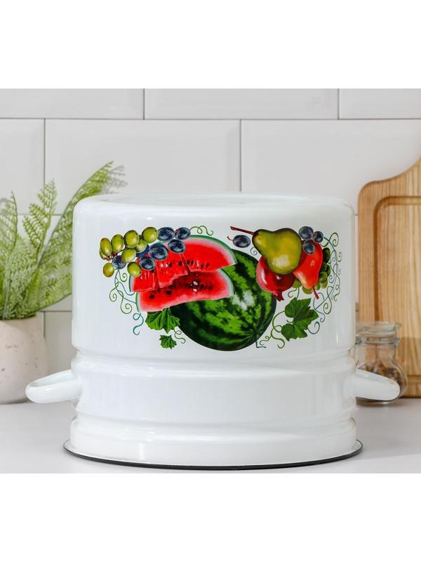 Кастрюля цилиндрическая, 10 л, эмалированная крышка, индукция, деколь МИКС, цвет белый