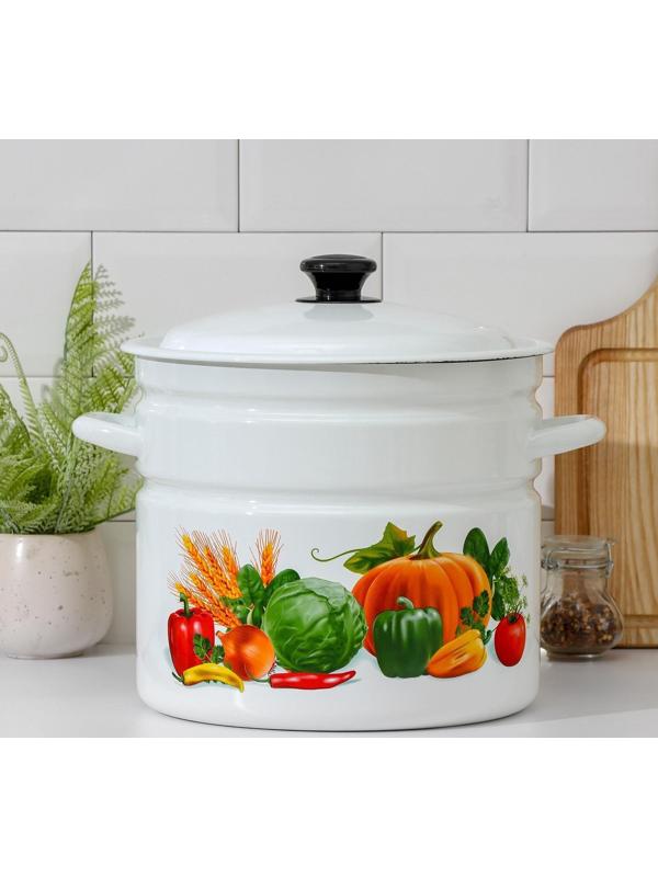 Кастрюля цилиндрическая, 10 л, эмалированная крышка, индукция, деколь МИКС, цвет белый