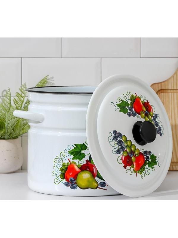 Кастрюля цилиндрическая, 10 л, эмалированная крышка, индукция, деколь МИКС, цвет белый