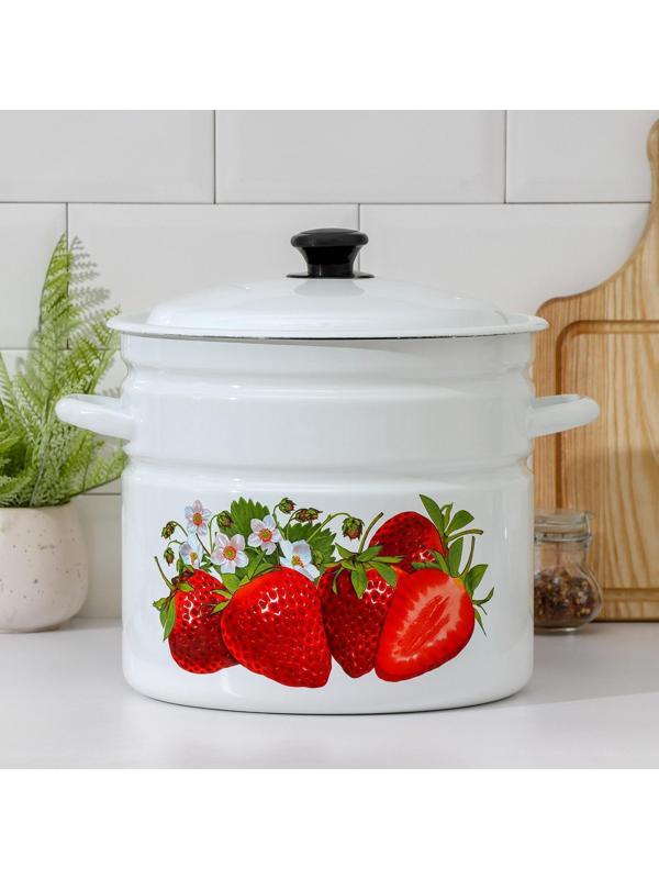 Кастрюля цилиндрическая, 10 л, эмалированная крышка, индукция, деколь МИКС, цвет белый