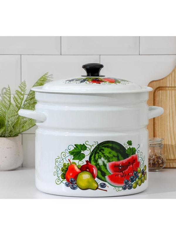 Кастрюля цилиндрическая, 10 л, эмалированная крышка, индукция, деколь МИКС, цвет белый