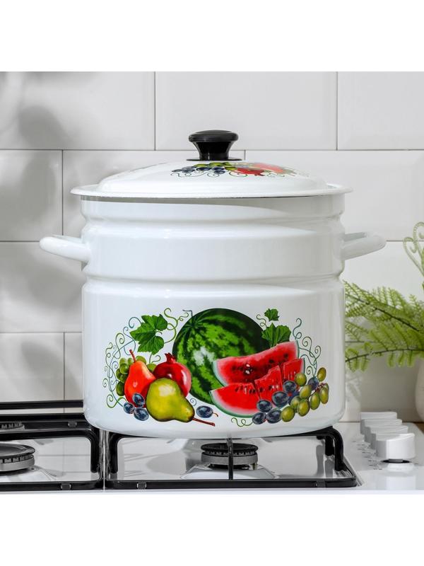 Кастрюля цилиндрическая, 10 л, эмалированная крышка, индукция, деколь МИКС, цвет белый