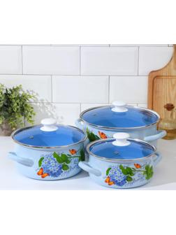 Набор кастрюль «Гортензия», 3 предмета: 2 л, 3 л, 4 л, крышки, индукция, цвет белый