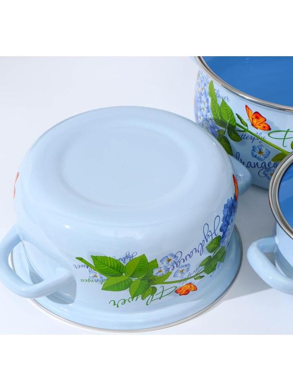 Набор кастрюль «Гортензия», 3 предмета: 2 л, 3 л, 4 л, крышки, индукция, цвет белый