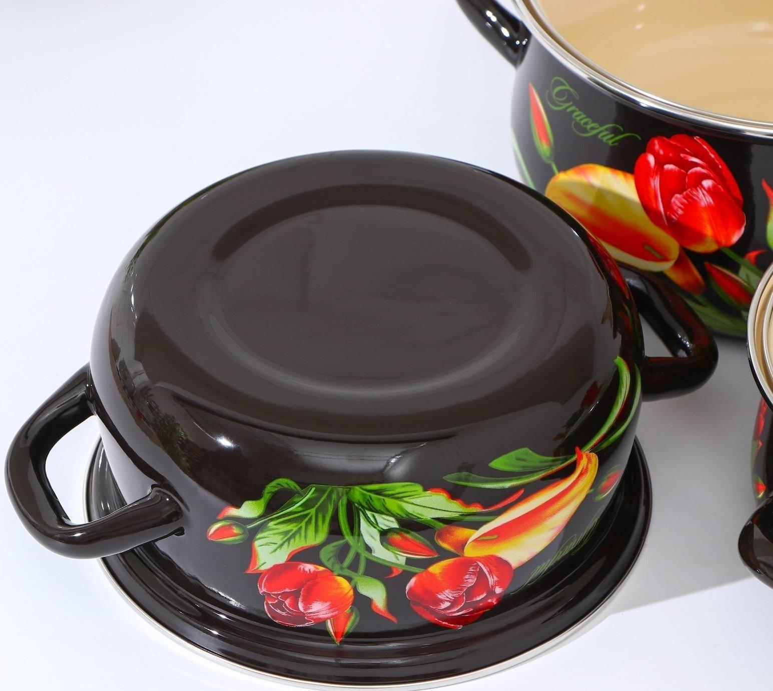 Набор кастрюль «Грациозный», 3 предмета: 1,5 л, 2 л, 3 л, крышки, индукция, цвет коричневый