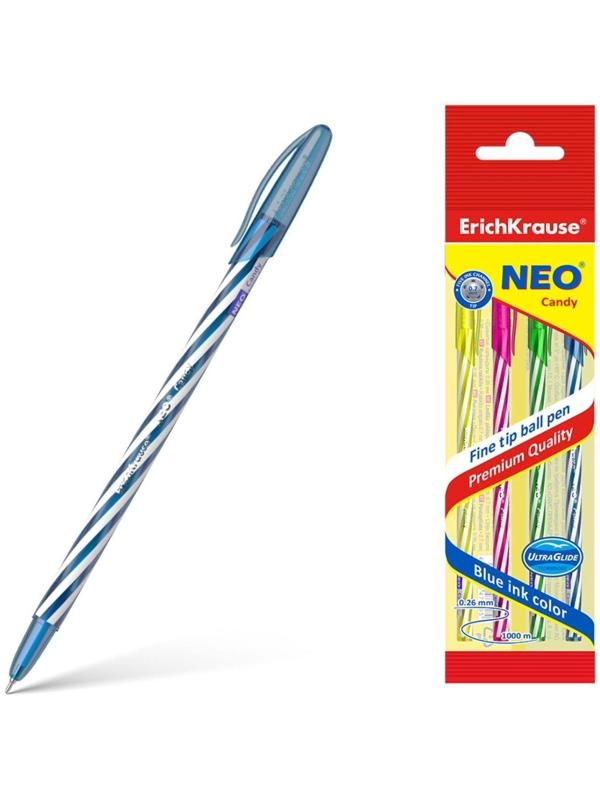 Ручка шариковая ErichKrause Neo Candy, чернила синие, 4 штуки