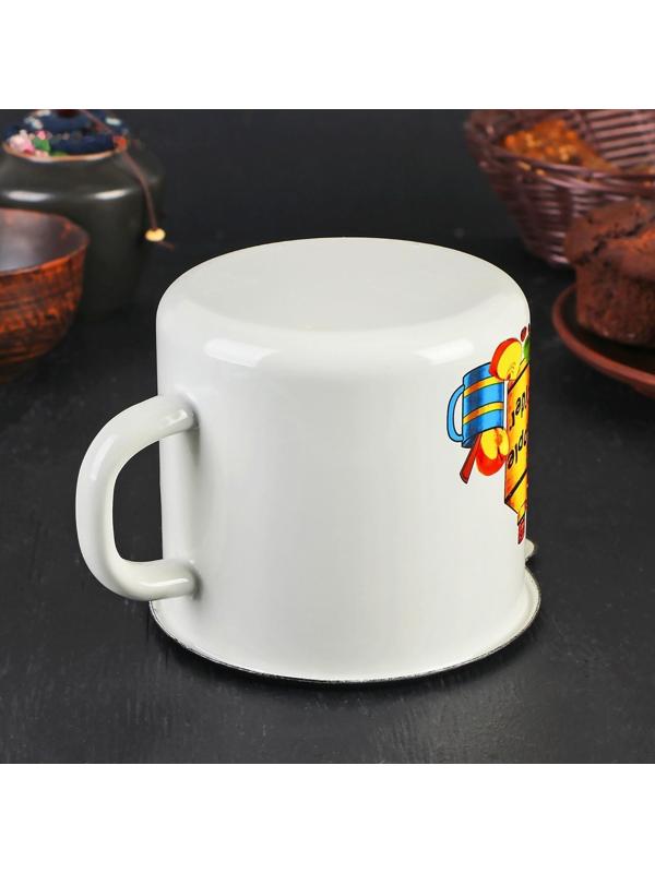 Кружка с носиком, 1 л, с крышкой, деколь МИКС, цвет белый