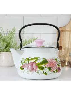 Чайник сферический, 3 л, индукция, деколь МИКС, цвет белый