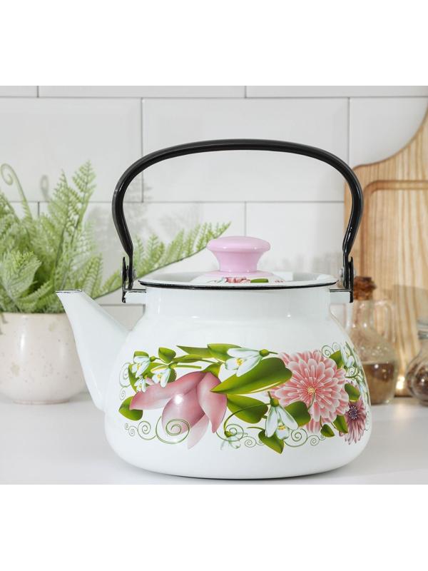 Чайник сферический, 3 л, индукция, деколь МИКС, цвет белый