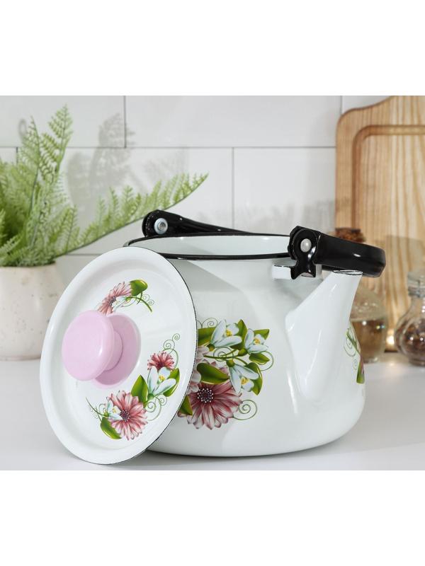 Чайник сферический, 3 л, индукция, деколь МИКС, цвет белый