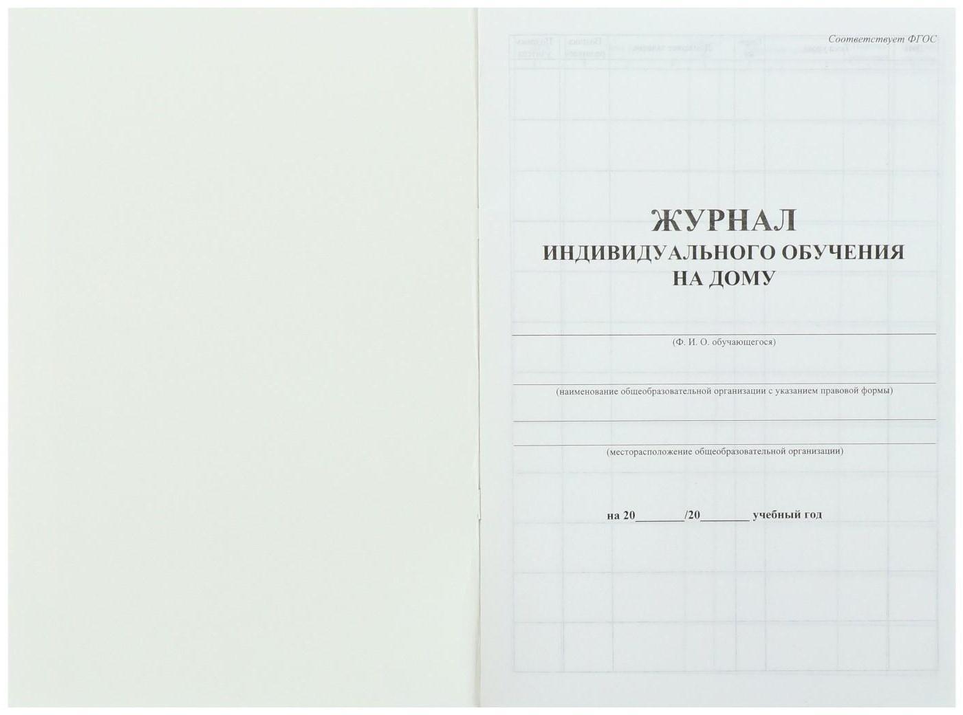 Журнал индивидуального обучения на дому А4, 24 листа, обложка мелованный картон 215 г/м², блок писчая бумага 60 г/м²