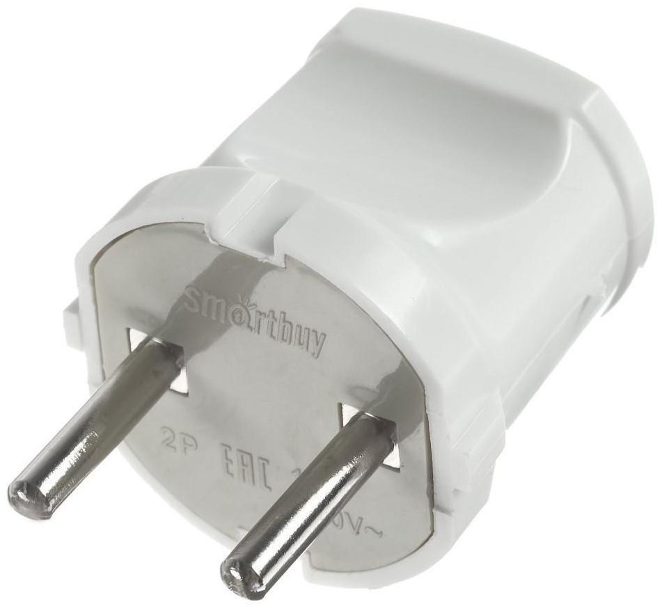 Вилка прямая Smartbuy, 10 А, 250 В, без з/к, белая