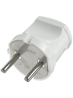 Вилка прямая Smartbuy, 10 А, 250 В, без з/к, белая