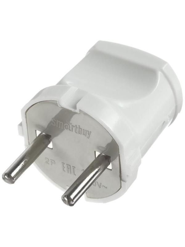 Вилка прямая Smartbuy, 10 А, 250 В, без з/к, белая