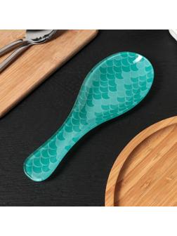 Подставка стеклянная под ложку Доляна «Сирена», 23,5×8,3 см, цвет бирюзовый