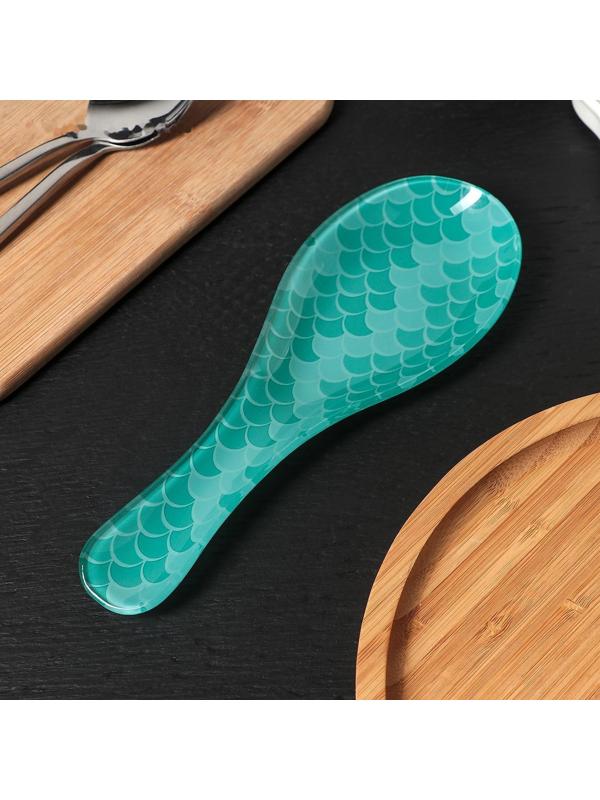 Подставка стеклянная под ложку Доляна «Сирена», 23,5×8,3 см, цвет бирюзовый