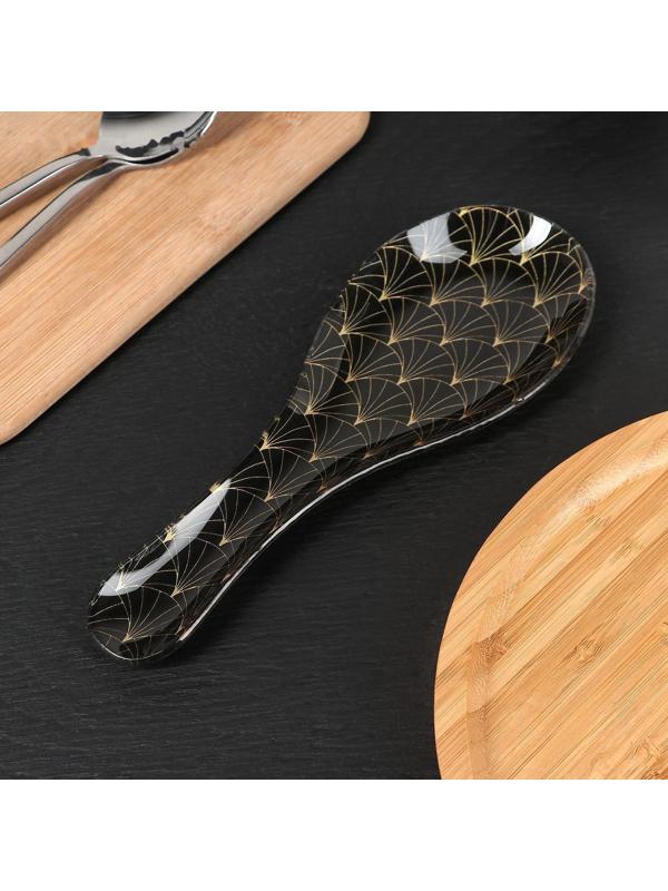 Подставка стеклянная под ложку Доляна «Золотое перо», 23,5×8,3 см, цвет чёрный