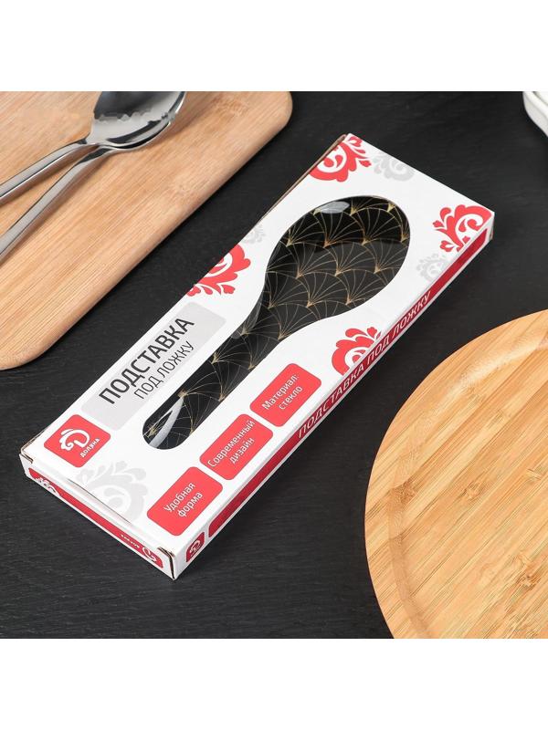 Подставка стеклянная под ложку Доляна «Золотое перо», 23,5×8,3 см, цвет чёрный