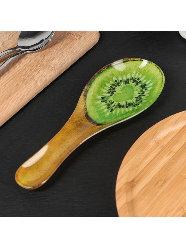 Подставка стеклянная под ложку Доляна «Романтичный киви», 23,5×8,3 см, цвет зелёный