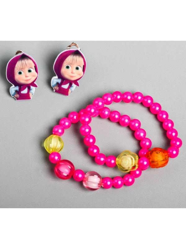 Набор бижутерии, Маша и Медведь, 2 браслета, клипсы, 7,5*11 см