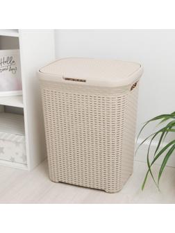 Корзина бельевая с крышкой «Ротанг», 60 л, 34×44×55 см, цвет латте