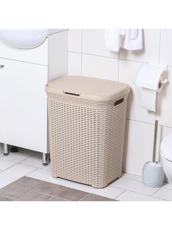 Корзина бельевая с крышкой «Ротанг», 60 л, 34×44×55 см, цвет латте