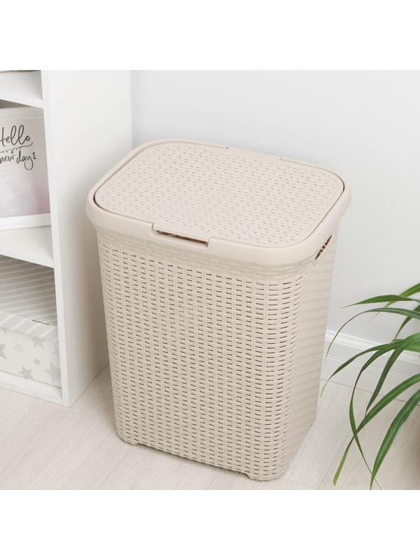 Корзина бельевая с крышкой «Ротанг», 60 л, 34×44×55 см, цвет латте