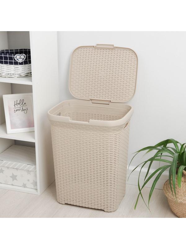 Корзина бельевая с крышкой «Ротанг», 60 л, 34×44×55 см, цвет латте
