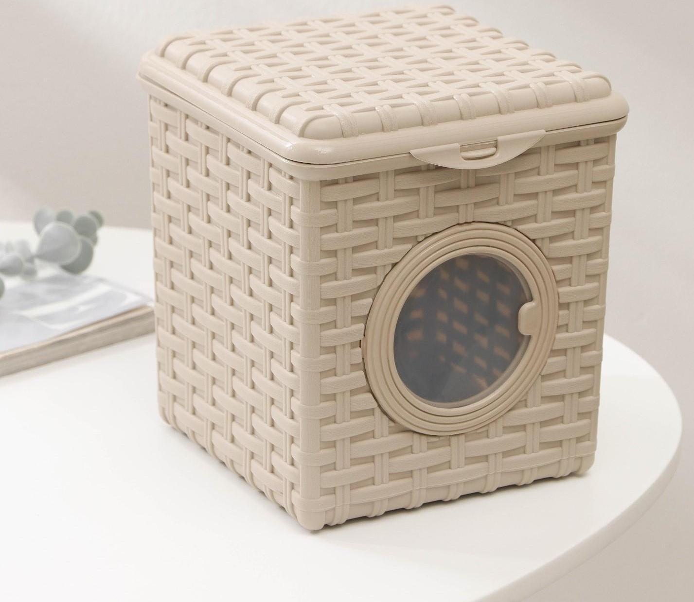 Контейнер для мелочей «Ротанг», 3 л, с иллюминатором, цвет латте