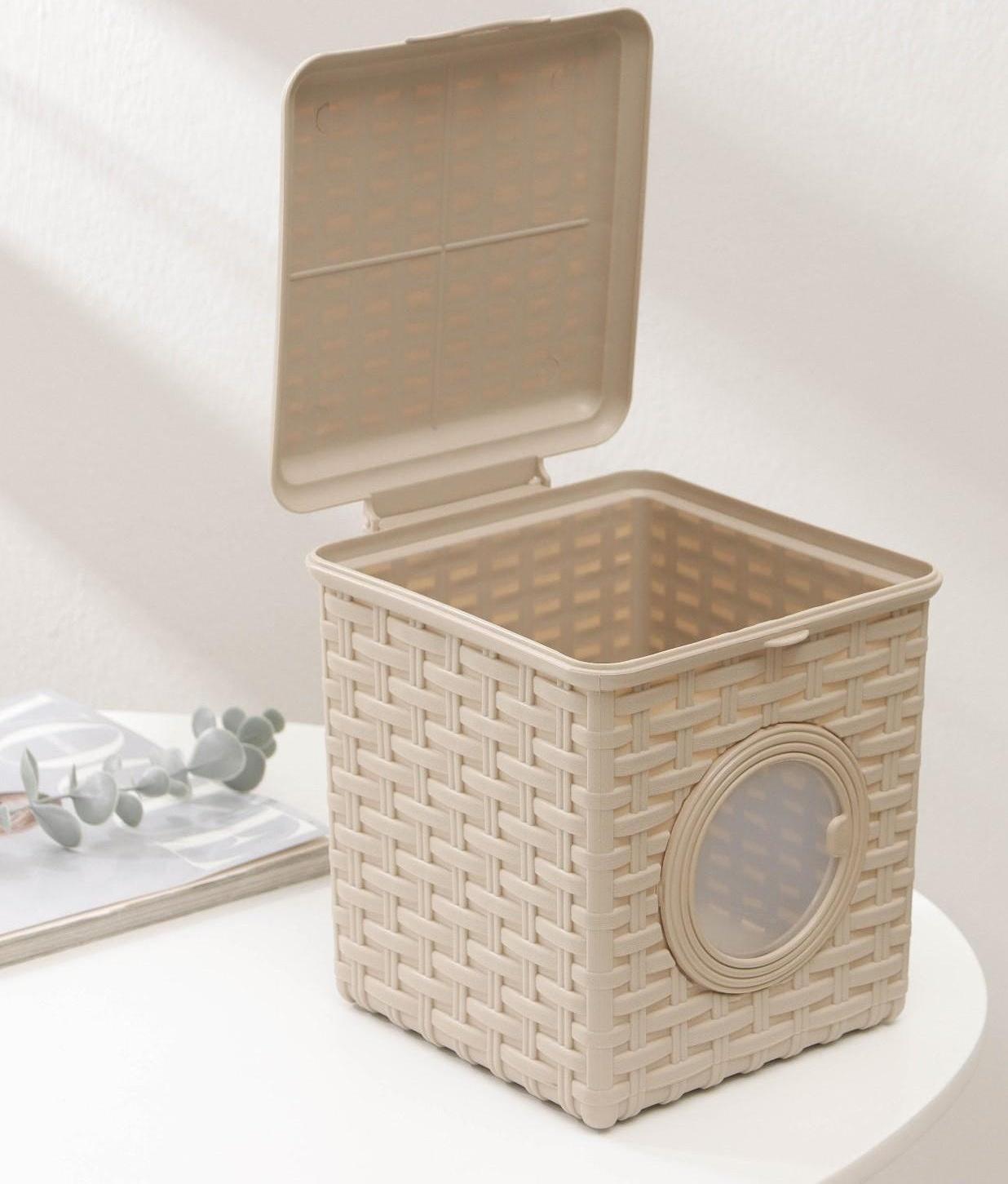 Контейнер для мелочей «Ротанг», 3 л, с иллюминатором, цвет латте